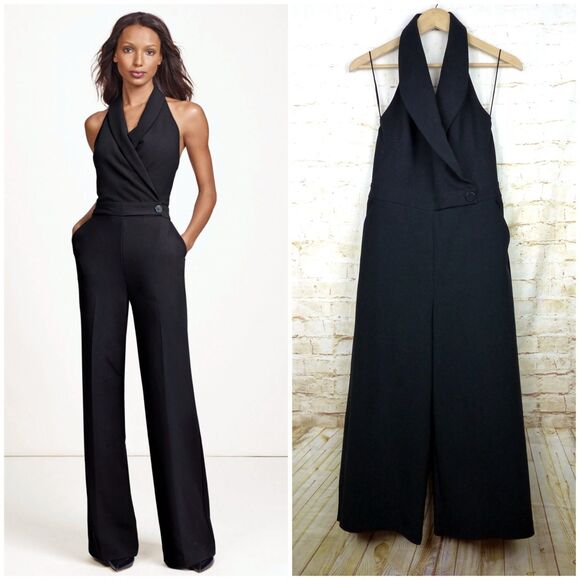 The Limited Scandal Collection Halter Jumpsuit Women 4 Black Wide Legs Altered - Picture 1 of 15